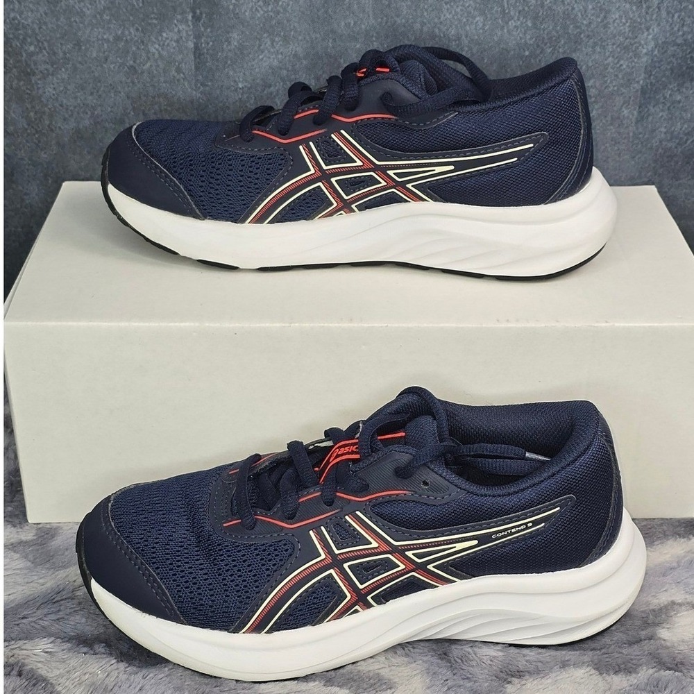 Asics Contend 9 Sneakers Navy Red Running Shoes Kids Size 1.5Y